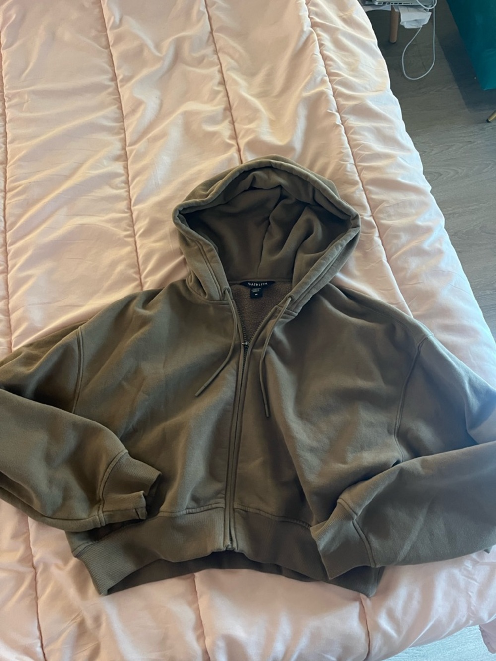 Athleta Olive Green crop zip up hoodie size medium